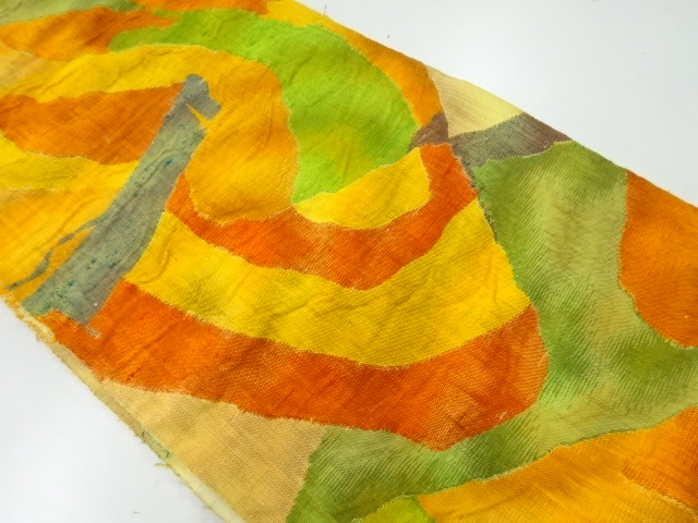 アンティーク　手織り紬抽象模様織出し名古屋帯